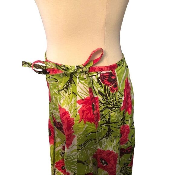 Talbots Poppy Butterfly Floral Green and Red Pleated Cotton Skirt 4P - Picture 7 of 10